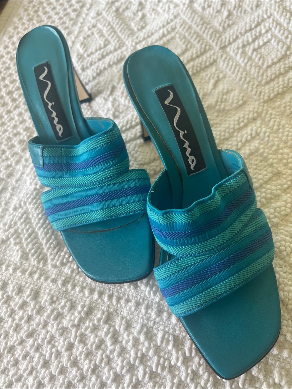 Vintage Nina Teal & Aqua Striped Slide Mules